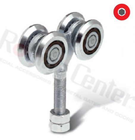 Rollapparat mit 4 Rollen ø42 und Spindel M12x60 - Inox