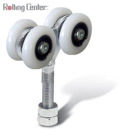 Rollapparat mit 4 Rollen ø42 aus Nylon und Spindel M12x60 - weiß verzinkt