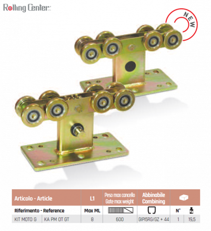 Set mit 2 selbsttragenden Medio-Rollapparaten mit Zahnrädern für den Innenantrieb - 8 Rollen ø68x15 - weiß verzinkt